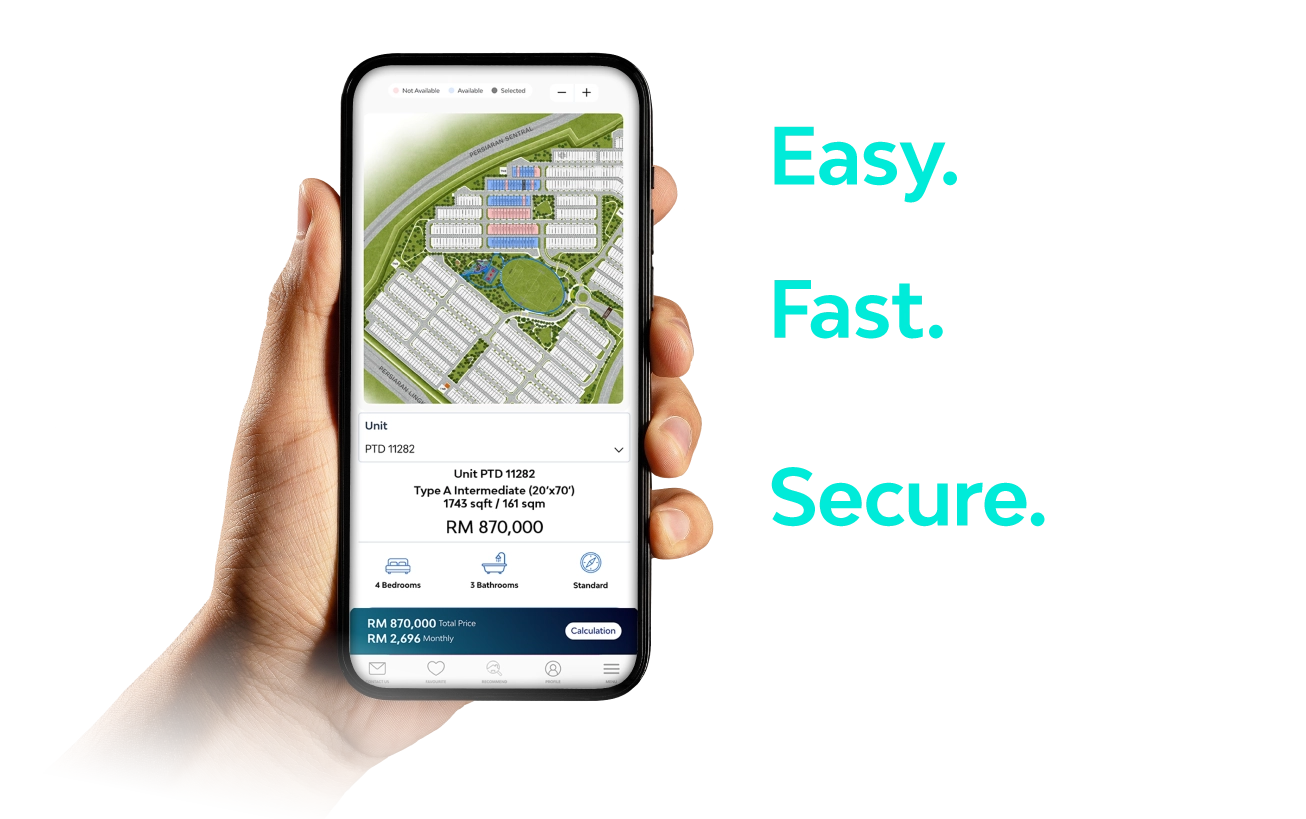 EASY - Browse and reserve unit online, FAST - Instant credit check from 18 banks nationwide, SECURE - Online loan application via Home²u in partnership with Maybank